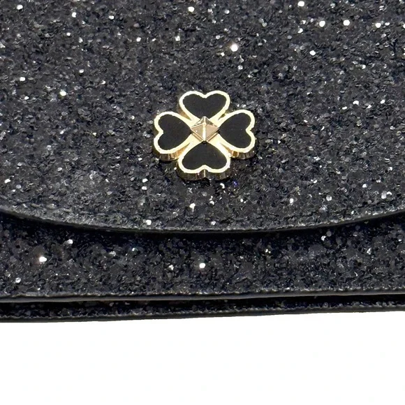 Kate Spade Glittery Evening Bag Wristlet 4 Leaf Clover Closure 3 Compartments - Picture 2 of 9